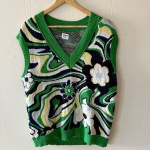 Sunday Best Aritzia | Oversized Floral Knit Preppy Sweater Vest | Size Medium